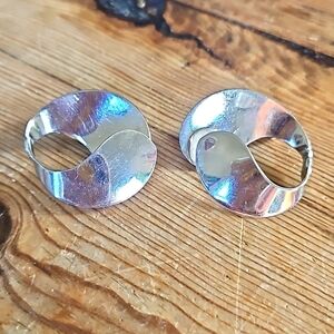 Vintage Marvella Silvertone Abstract Clip On Earrings